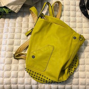 Yellow leather studded backpack 🎒